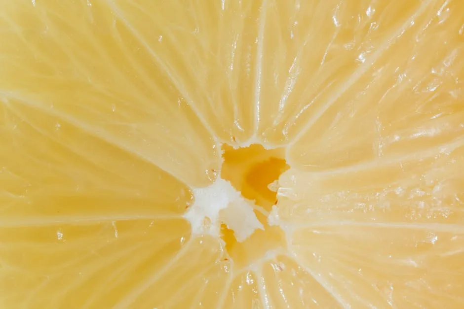 Closeup cross section of lemon with fresh ripe juicy pulp